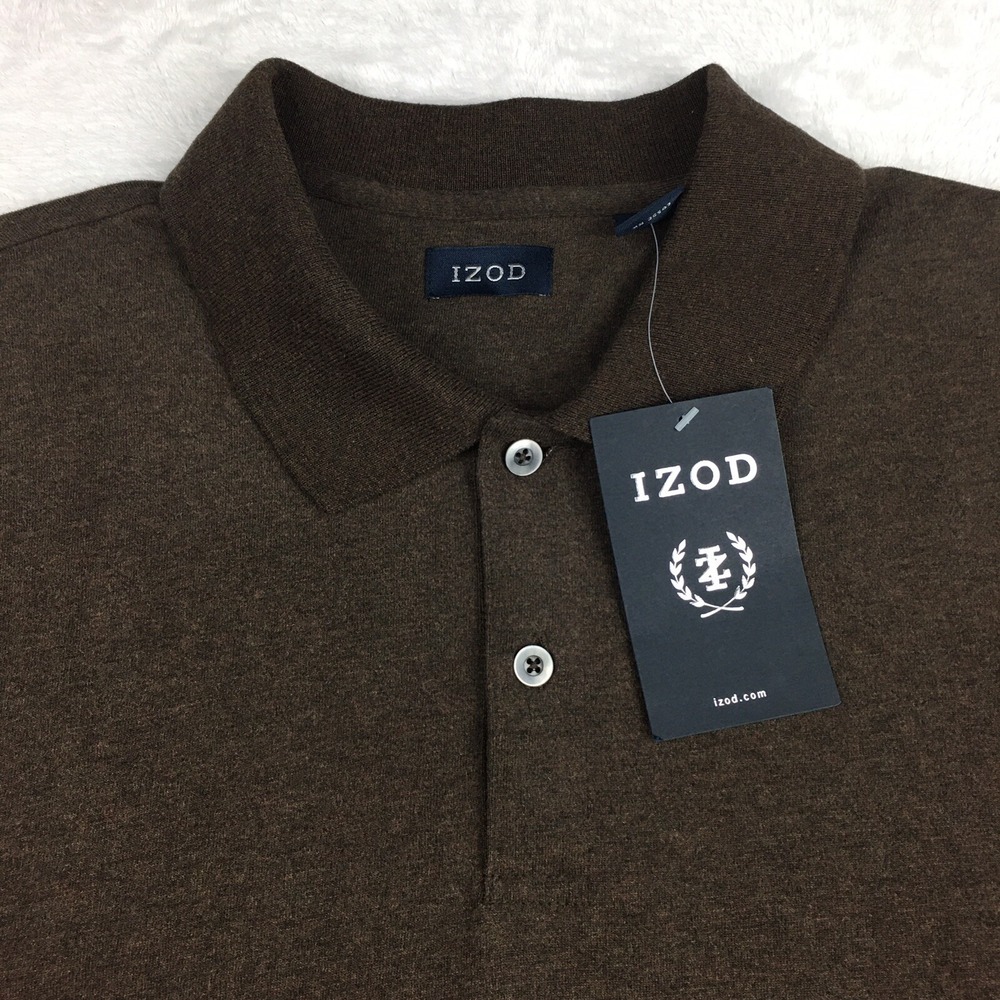 IZOD 1/4 Button Up Sweater Shirt Mens XL Brown Long Sleeves NWT!